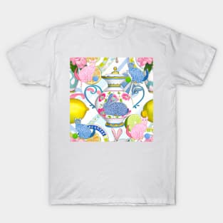 French porcelain, lemons and Herend inspired kitten and rabbit T-Shirt